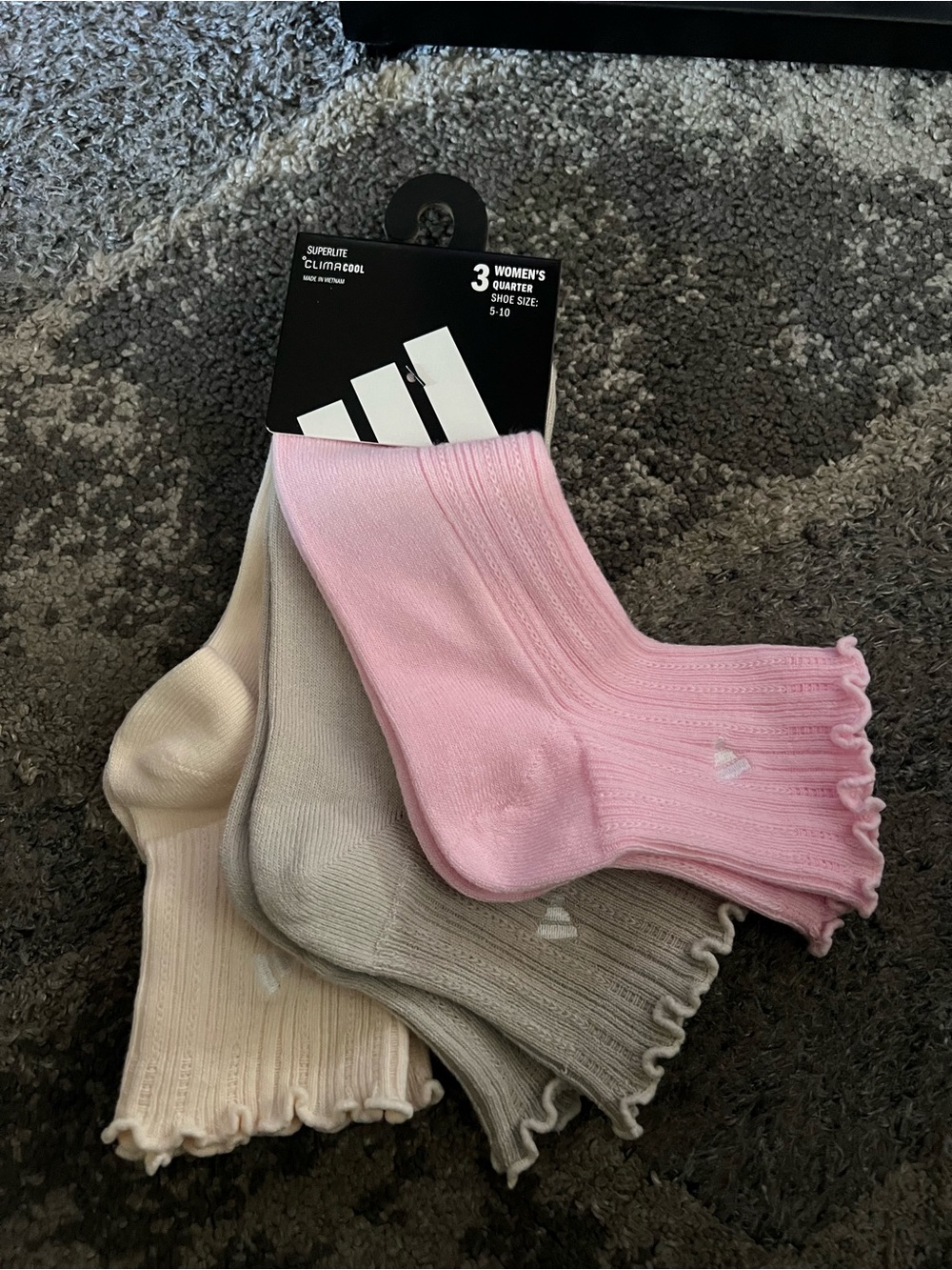 adidas Women's 3-Pack Ruffle Ribbed Ankle Socks - Pink, Taupe, Cream